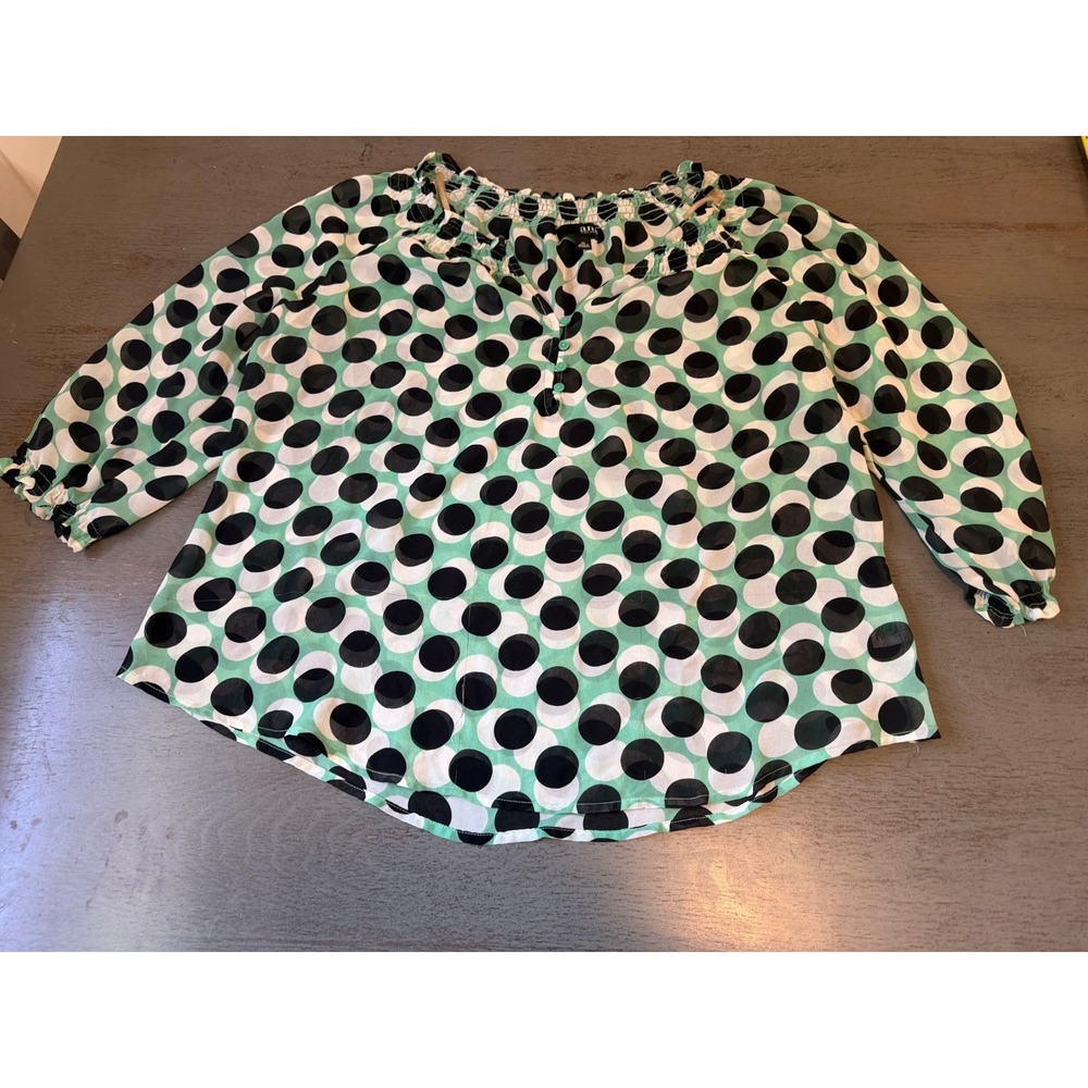 a.n.a A New Approach Green Black Polka Dot Smocked Blouse XL